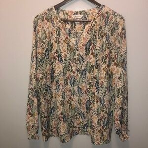 Christopher & Banks Cream and Green Relaxed Blouse